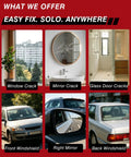 Hassle Free Windshield Chip Repair Kit Using Sun Activated Resin For Fast Auto Glass Crack Fixes Skip The Mechanic Save Some Green Quick Five Minute Diy Car Windshield Fix Two Bottle Kit shown repairing various glass cracks.