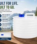 Collapsible Water Container With Spigot For Camping And Outdoors Foldable 15L Water Jug with LDPE-4 material on wooden table.
