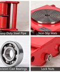 Image showing components of Industrial Steel Roller Trolley: heavy-duty steel pipe, precision-cast bearings, non-slip mats, and lock nuts.