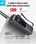 Legit Powerhouse 25000mAh Laptop Power Bank With Triple 100W Usbc Ports And 165W Total Output To Handle Beast Mode Charging For Digital Nomads On The Move showing power bank design and USB-C ports.