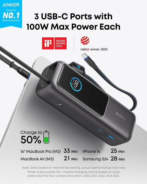 Legit Powerhouse 25000mAh Laptop Power Bank With Triple 100W Usbc Ports And 165W Total Output To Handle Beast Mode Charging For Digital Nomads On The Move showing power bank design and USB-C ports.