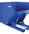 Built Tough Heavy Duty Steel Self Dumping Hopper With Smooth Auto Bump Action For Forklifts 4 Cubic Yard Roll Off Debris Cart, blue metal design.
