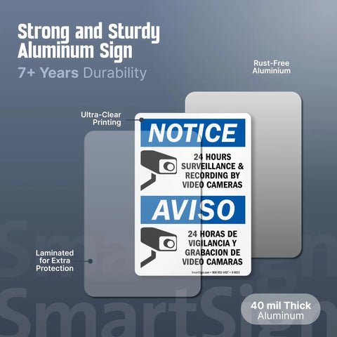 Skip The Drama Outside With Our 24 Hour Video Surveillance Sign 10X14 Inch Durable Aluminum Outdoor Security Plaque rust-proof with clear printing.