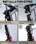 Installation steps for Bike Stem Riser Extender Aluminum Alloy Fork Stem Adapter, showing unscrewing, lifting, installing, and re-installing.