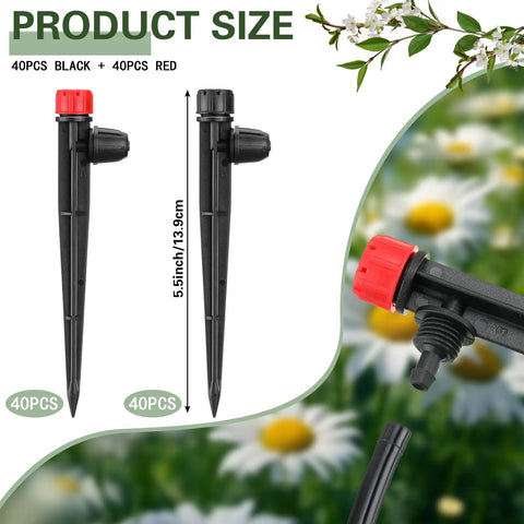 80 Pack Drip Irrigation Emitters With Adjustable 360 Degree Water Flow For One Quarter Inch Tubing Sprayer On 5.5 Inch Arrow Stake