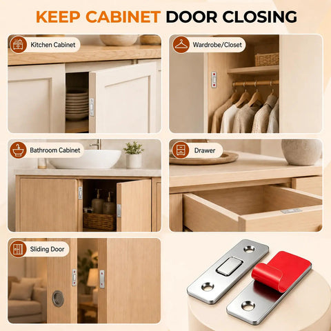 Ultra Thin Magnetic Cabinet Door Catch 16 Pack Slim Self Adhesive Drawer Latch applied on various doors and drawers