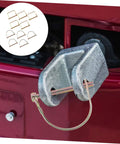 Heavy duty shaft locking pin from 10 Piece Farm Utility Trailer Linch Pin Set attached to red hitch for secure locking.