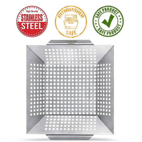 3 Pack Heavy Duty Stainless Steel Grill Baskets For Outdoor Grillin Veggie Grill Baskets Set with dishwasher safe label