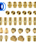 Brass Plumbing Fittings Kit 33 Piece Assorted 3/8 NPT Set With Female Tees Couplers Adapters and Street Elbows