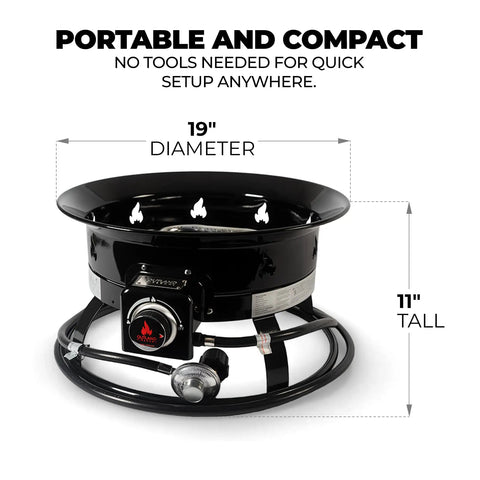 Go-To Portable Propane Fire Pit 19-Inch Smokeless Gas Firebowl With 58,000 BTU For Camping, dimension details
