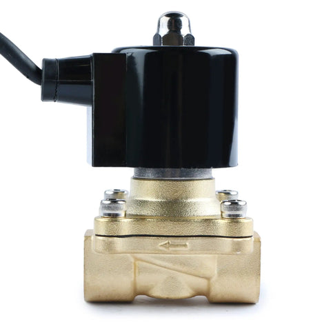 Front view of 1/2 Inch Brass Electric Solenoid Valve 110V AC Normally Closed IP67 Waterproof Heavy Duty