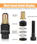 Detailed view of rivet head components from All In One 7 Piece Manual Rivet Gun Set M3 To M12 Built To Last, Super Easy To Use.