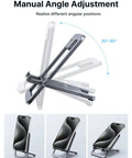 Foldable Aluminum Phone Stand For Desk Adjustable Viewing Angle Portable Travel Companion Premium Office Accessory shown in different angles