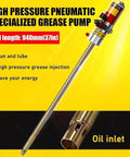 High pressure pneumatic grease pump for 55 gallon drums with 940mm rod for efficient grease injection.