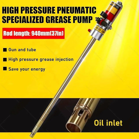 High pressure pneumatic grease pump for 55 gallon drums with 940mm rod for efficient grease injection.