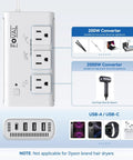 Travel 220V To 110V Voltage Converter 2000W Step Down Transformer With Four USB Ports One USB-C displaying outlets and USB ports