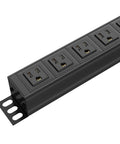 Heavy Duty 6 Outlet Power Strip With Metal Wall Mount, Surge Protector featuring black aluminum housing and mount holes