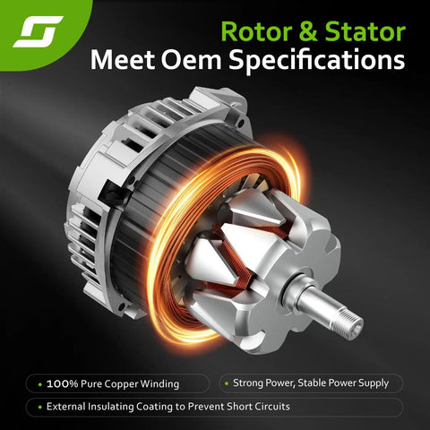 Plug And Play Alternator Replacement For V6 3.6L Engines Direct Fit For 2009 2017 Chevrolet Traverse 2007 2016 GMC Acadia 2007 2010 Saturn Outlook And 2008 2017 Buick Enclave OE Quality High Output, rotor and stator with copper winding