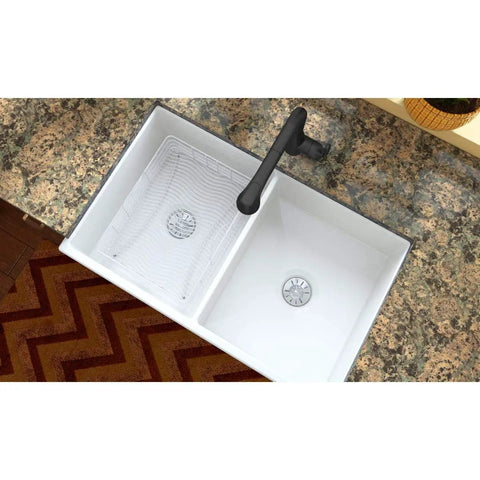 Top view of a kitchen sink with a Custom Sized Stainless Steel Rinsing Basket With Protective Feet For Sinks Built To Last