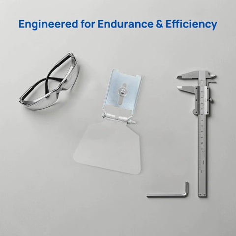 WRITWAA 2-Pack Industrial Bench Grinder Eye Shield Guard, Stainless Steel Spark Splash Protector For Workshop And Harsh Environments Durable Cover, tools and safety glasses layout.