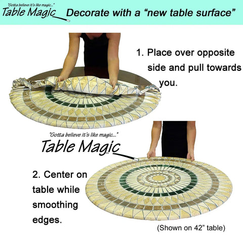 Elastic Edge Round Vinyl Table Cover 36 To 48 Inch Fits Round Tables With A Stretchy Edge, fitting on a 42-inch table