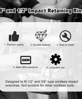 Impact Wrench Retaining Ring Clips With O Ring For Three Eighths And One Half Inch Sockets, Includes Six Sets Each