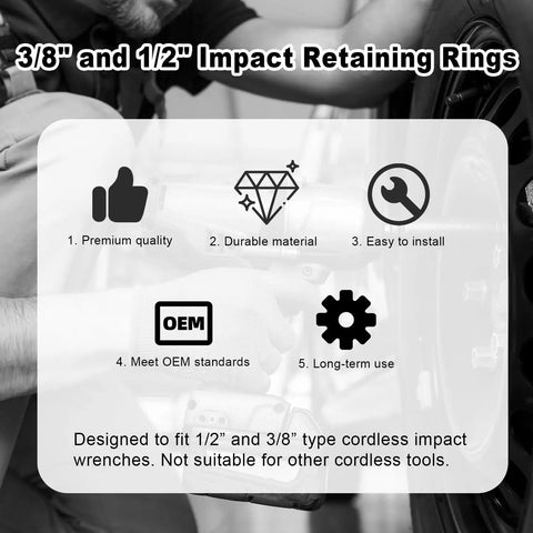Impact Wrench Retaining Ring Clips With O Ring For Three Eighths And One Half Inch Sockets, Includes Six Sets Each