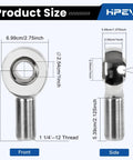 One Pair 1 1/4 Inch Heims Rod Ends With Right And Left Hand Thread Heat Treated Chromoly Alloy size dimensions front and side views