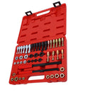 Heavy Duty 48 Piece Steel Thread Chaser Kit With 22 Taps And 24 Dies Plus Two Files For Cleaning Restoring Damaged Threads On Bolts Studs Nuts Perfect For Mechanics In The Garage Or DIY Auto Projects, red case open