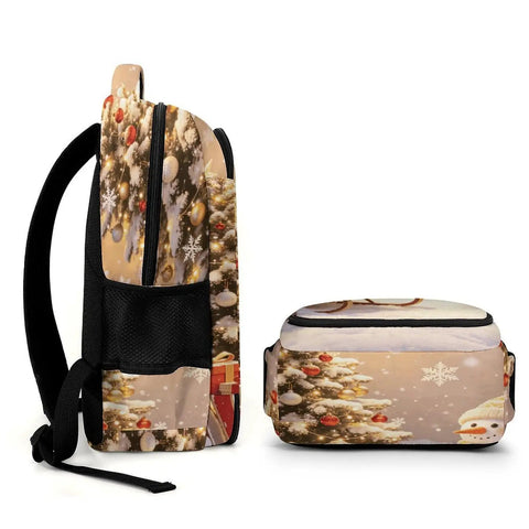 Side view of Christmas Snowman Sleigh Printed Backpack Dope Unisex Spacious And Durable Large Capacity Everyday Carry School Travel Bag