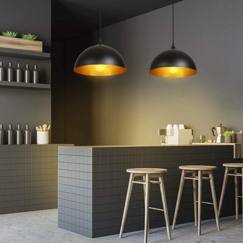 Dope Two Pack Metal Dome Pendant Lights With 15 Foot Plug In Cord And On Off Switch For E26 Bulbs in modern kitchen setting