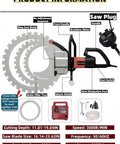 Heavy Duty 8900W High Frequency Ring Saw For Concrete Wall Grooving, detailed view with blade specs and components.