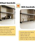 4 Pack Unlacquered Antique Brass Gallery Rails For Shelving Featuring Rock Solid Anti Slide Edges That Double As Heavy Duty Bookends Keep Your Shelves Fully Organized And Add A Legit Vintage Vibe To Any Room with visual contrast between shelves.