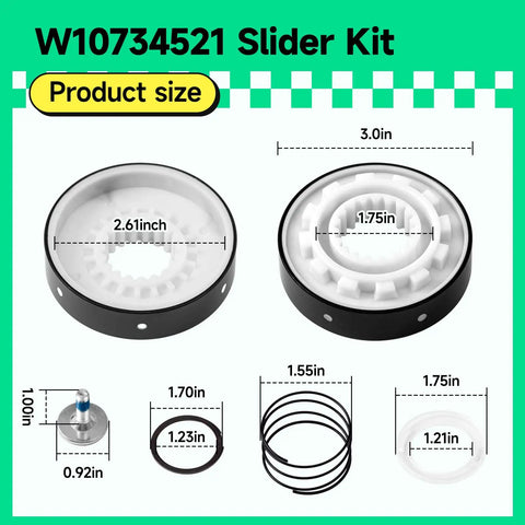 Pro Grade Washer Clutch Kit Upgrade With Beefed Up Slider Gear For Top Load Washers Replacement Part dimensions displayed