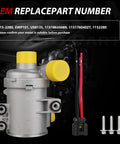 Heavy Duty Electric Engine Water Pump With Aluminum Thermostat For BMW Models with wires and screws on black background.