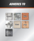 Concrete And Mortar Filler And Sealant In Gray For Interior And Exterior Cracks And Holes adhering to various surfaces including concrete, mortar, brick, cinderblock, stucco, wood, and metals.