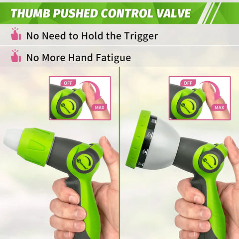 Close-up of 2 Pack Garden Hose Nozzle Set With Thumb Control Sprayer And Adjustable High Pressure Nozzle, slip-resistant grip.