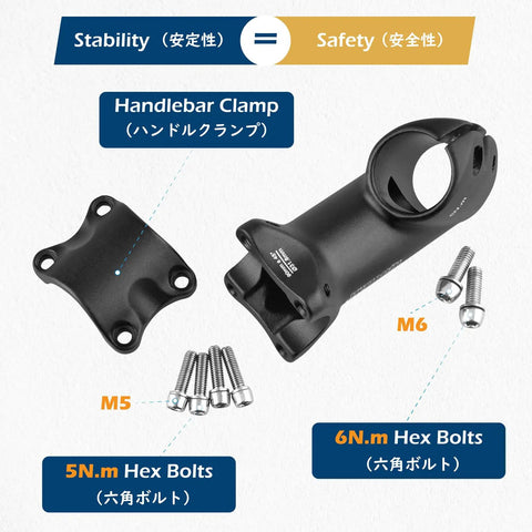 31.8mm Handlebar Stem 90mm 45 Degree Riser for Road Mountain BMX Bikes, shown with bolts and clamp, CNC Machined 6061 Aluminum