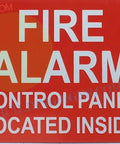 Red Reflective Aluminum Fire Alarm Control Panel Inside Sign 10x7 Inch Ideal For Go-To Commercial Use With Corner Mount Holes