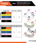 VS3 Anti Fog Safety Glasses With Clear Or Tinted Lenses, Pink Frame, ANSI Z87 Plus OSHA Compliant Eyewear chart with colors