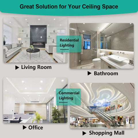 Residential and commercial settings using 12 Pack Canless LED Recessed 4 Inch Ceiling Lights 1200 Lumens, 12W Equal to 150W