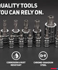 Tamperproof Torx Plus Bit Socket Set 12 Piece With 8 IPR To 60 IPR 5 Point Star Bits Cr-V And S2 Steel on display
