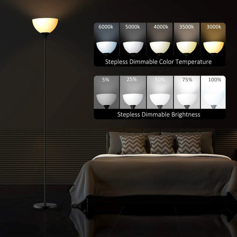 Smart RGB Floor Lamp With WiFi And App Control, 16 Million Colors, in a bedroom with dimmable color and brightness settings