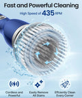 Close-up of Electric Spin Scrubber With Long Handle Cordless Power Brush With 4 Detachable Heads For Bathroom Cleaning at 435 RPM