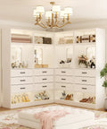 100 Inch White Freestanding Closet System With Smooth Glide Drawers And Full Length Mirrored Panel Badass All In One Bedroom Wardrobe Organizer to Flex Your Style And Keep Fits On Deck, elegantly arranged with storage drawers and mirrors.