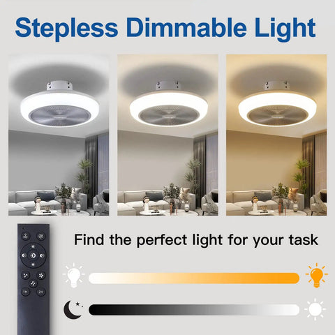 18 Inch Caged Ceiling Fan With Light Kit Low Profile Flush Mount 3 Speeds 3 Light Color Options in living room settings