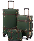Vintage 3 Piece Luggage Set Hardside Lightweight Spinner Suitcases With Under Seat Train Case Army Green Retro Vibe Travel Gear