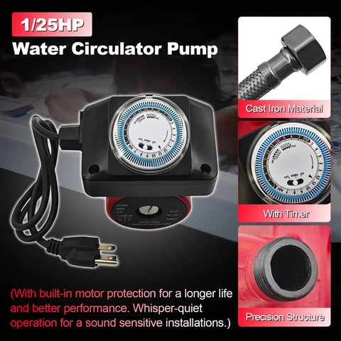 Tough As Nails Cast Iron Hot Water Circulator Pump Fits Grundfos Up1510S7PTLC 59896288P1 with built-in timer and power cord.