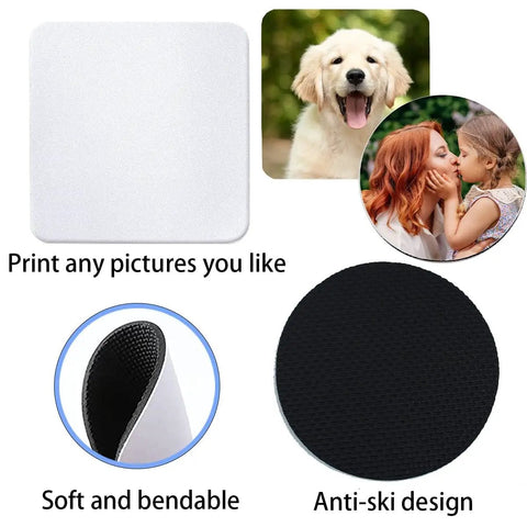 20 Pack Sublimation Coaster Blanks Set With Square And Round Cup Mats for DIY Heat Transfer Projects, showcasing softness and design flexibility