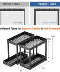 Heavy Duty Pull Out Under Sink Organizer Drawers Set Of Two Black Gliding Kitchen Cabinet Storage Carts side view with dimensions.